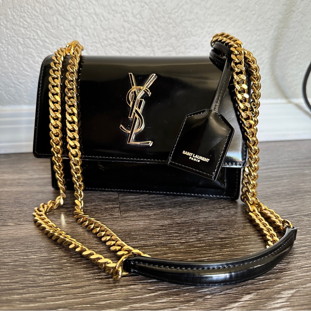 YSL SMALL PATENT LEATHER SUNSET BAG